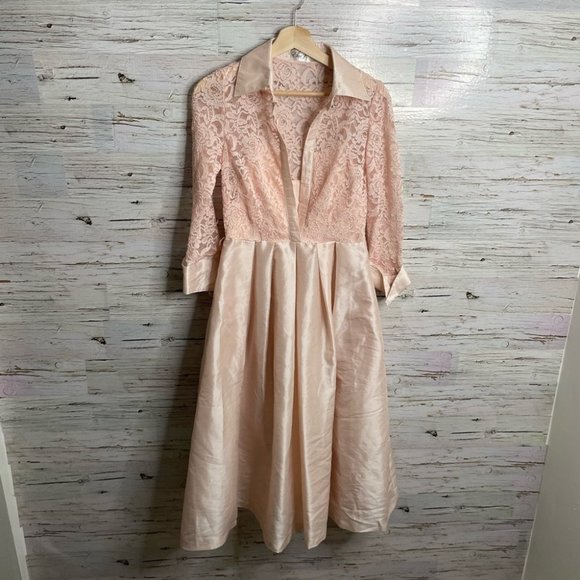 Eliza J Dresses & Skirts - Eliza j pink lace long sleeve full dress with collar size 4